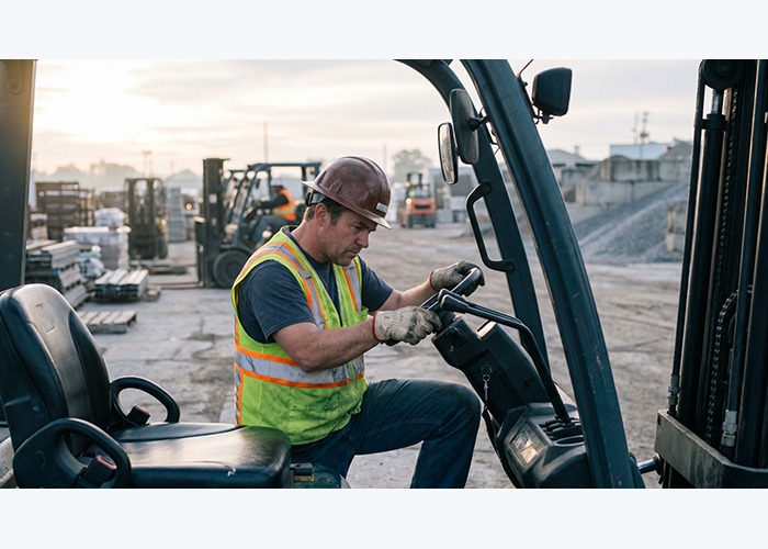 Diesel forklift aligned for container loading and outdoor transfer work