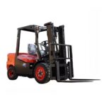 Diesel forklift staged for fuel planning in an outdoor loading yard