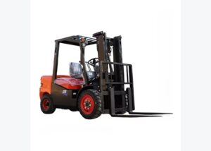 Diesel forklift staged for fuel planning in an outdoor loading yard