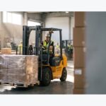 Diesel forklift staged for a daily outdoor yard inspection