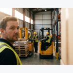 Electric forklift positioned for warehouse charging-station planning