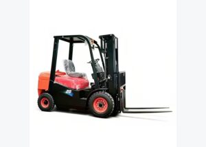 Rough terrain diesel forklift prepared for farm and yard loading work