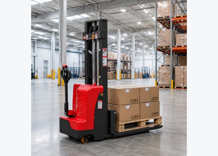 Warehouse stacker positioned for battery-routine and placement analysis