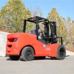 Diesel forklift parked for radiator and engine temperature inspection