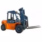 Diesel forklift prepared for tire selection and outdoor yard surface review
