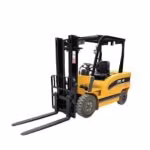 Electric counterbalance forklift prepared for indoor route and battery-planning review