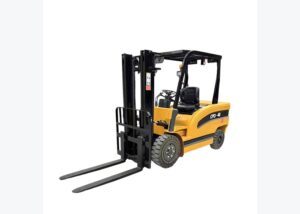 Electric counterbalance forklift prepared for indoor route and battery-planning review