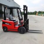 Electric forklift parked for battery and daily maintenance inspection