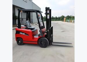 Electric forklift parked for battery and daily maintenance inspection
