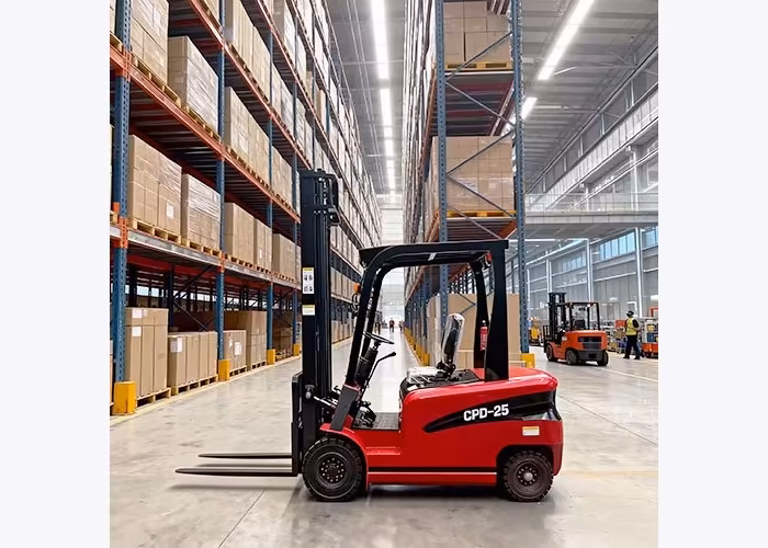 Electric forklift returned to a controlled route after troubleshooting checks