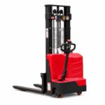 Fully electric stacker prepared for lift-height and route-planning review
