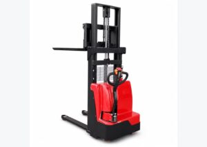 Pallet stacker prepared for warehouse route and aisle-width selection planning