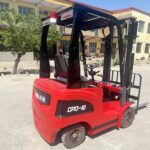 Small electric forklift prepared for narrow-aisle route planning