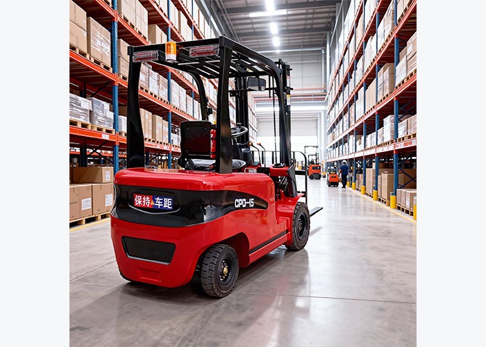 Operator controlling a walkie stacker near a dock plate and floor transition