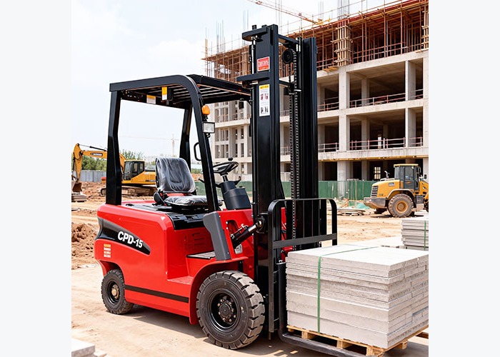 Walkie stacker parked after slope and dock approach checks are completed in a warehouse aisle