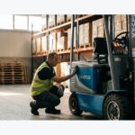 Warehouse electric forklift prepared for aisle and shift-flow planning